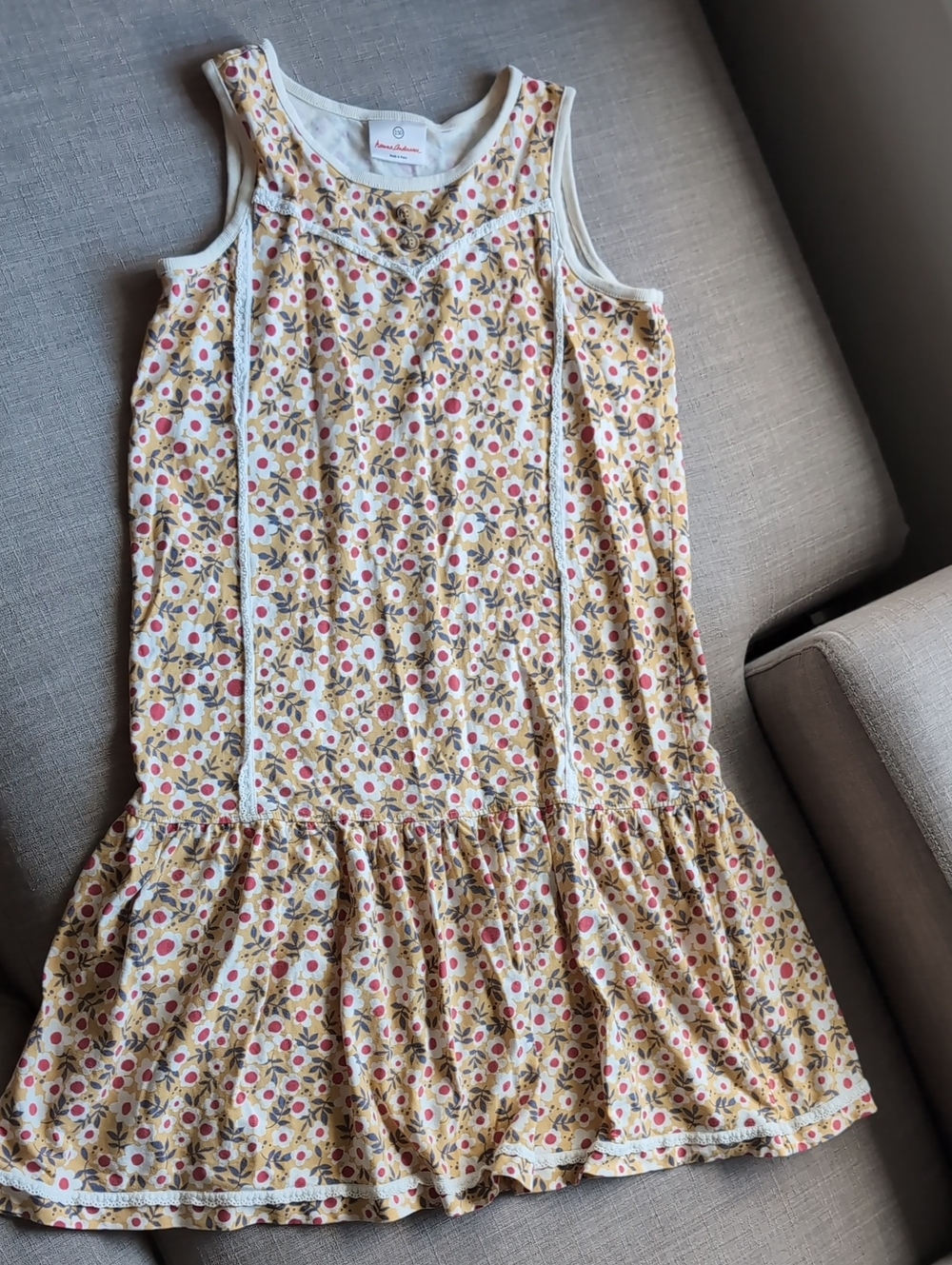 Hanna Andersson Yellow Floral Ruffle-Hem Tank Dress Size 150 / 12 Yrs